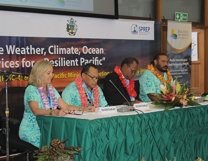 Left-right: Mary Power (WMO), DG Kosi Latu, Hon. Samuel Manetoali & ‘Ofa Faanunu