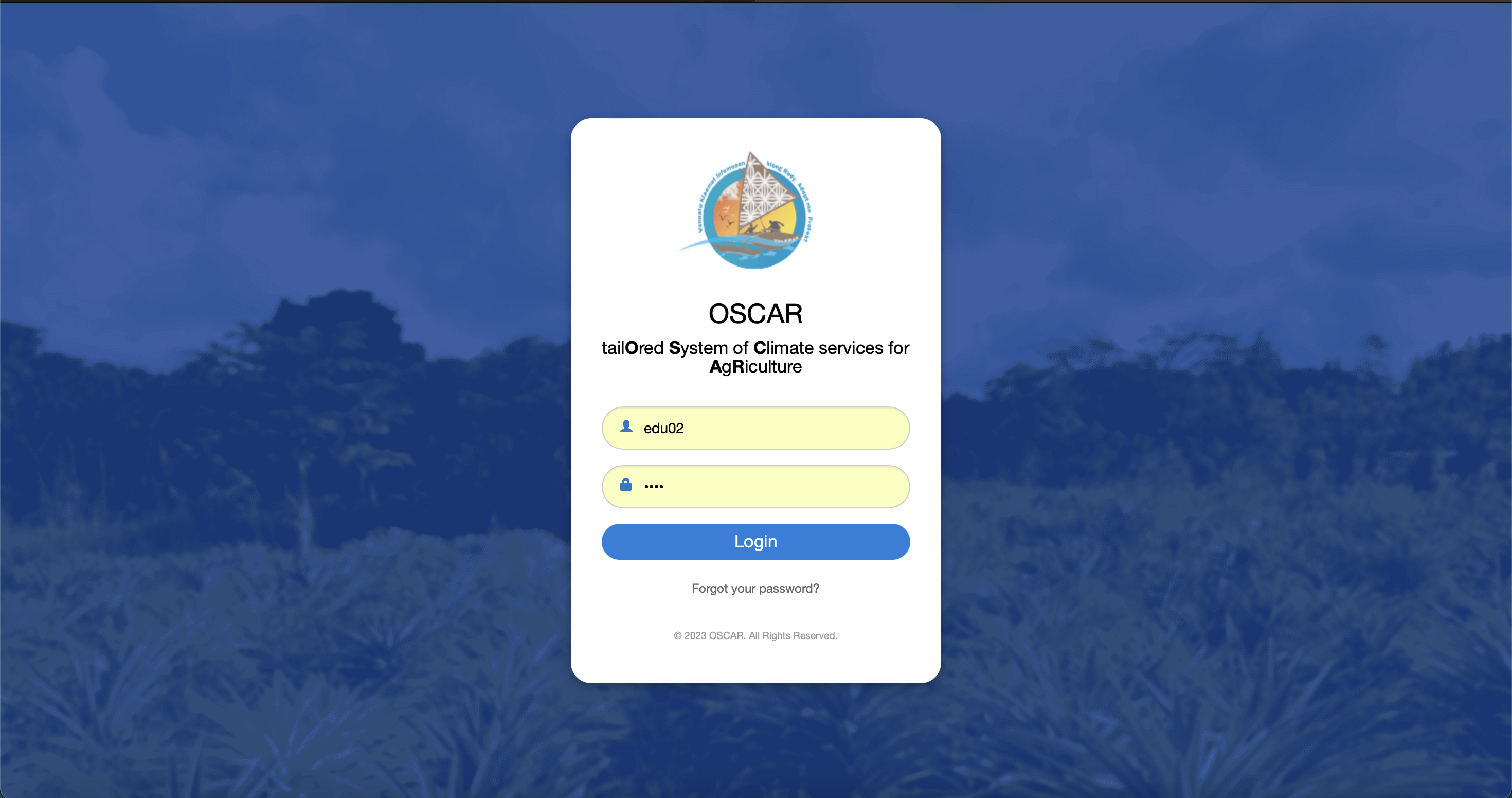 OSCAR System Landing page